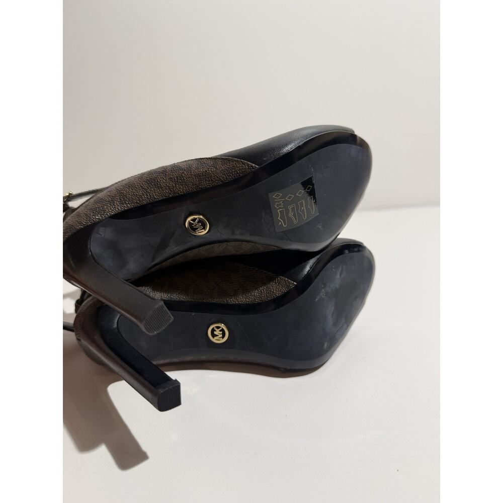 Michael Kors Peep Toe Ankle Booties Black Leather MK Logo Strap Size 6.5M - Picture 5 of 6